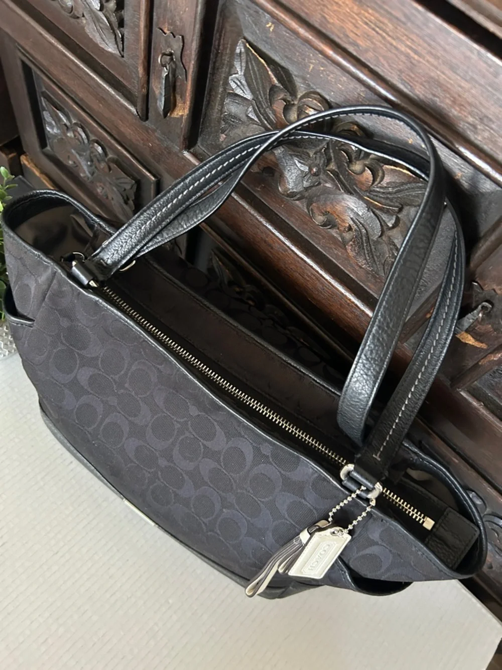 COACH Park Signature Carrie Tote Handbag.